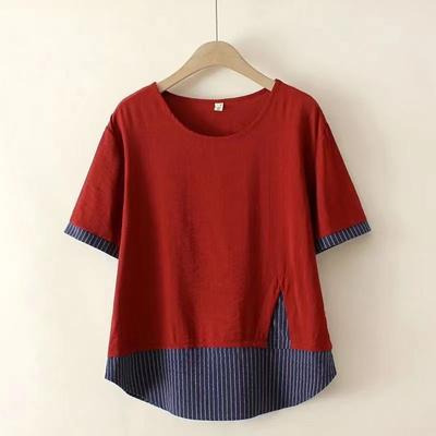 Nowy letni trend w modzie Sztuka Retro Prosty Okrągły dekolt Łączone Paski Casual Luźny Wygodny Wszechstronny Damski T-shirt