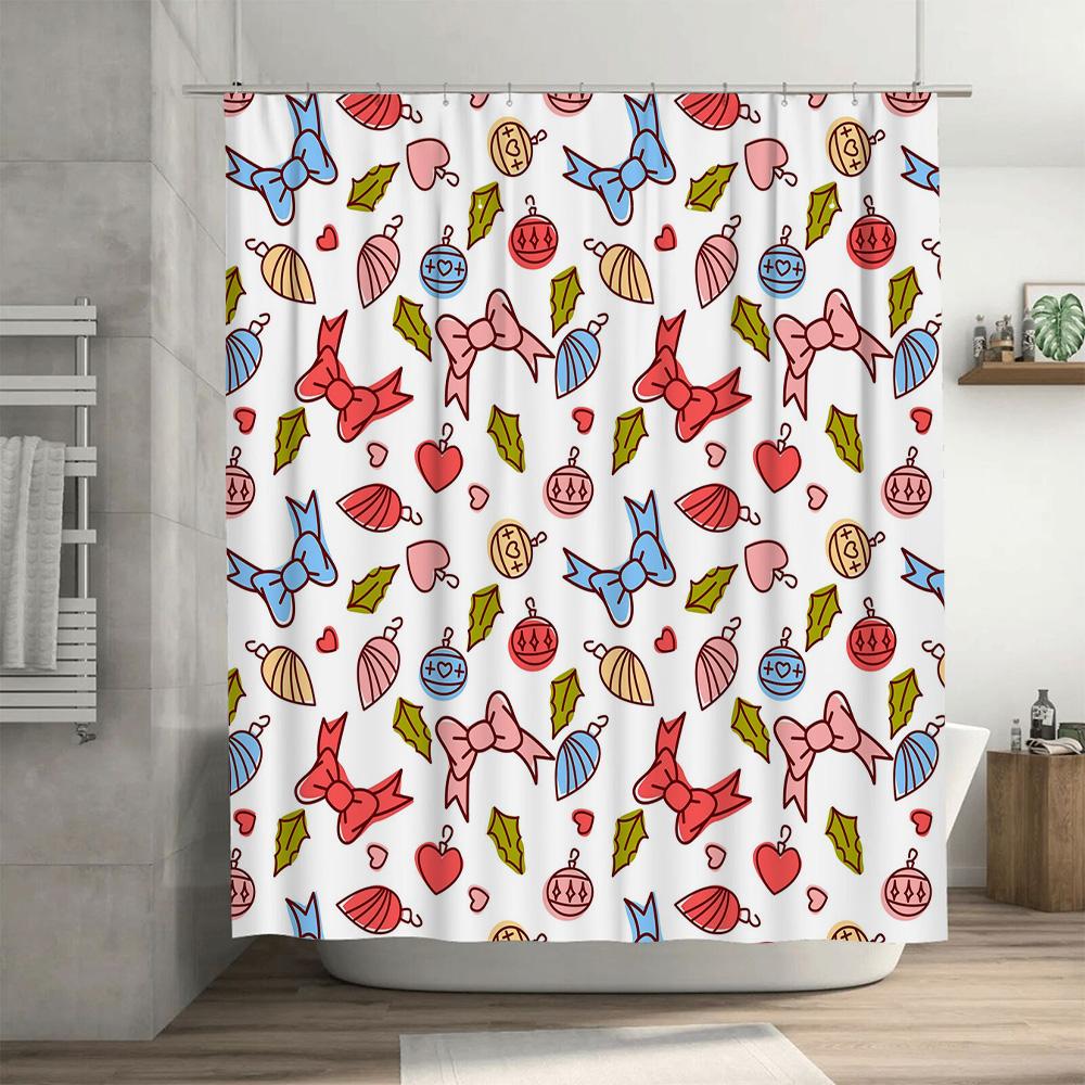 Bathroom Decor Shower Curtain with Christmas Ornaments Design for Winter Holiday Decorations Home Decoration