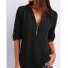 Camicia a maniche lunghe in chiffon con scollo a V e cerniera, taglie forti, da donna, con maniche regolabili