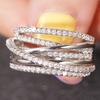 Huitan Copper Color Multi Layered Design Lady Ring Full Bright CZ for Wedding Engagement Party Trendy Luxury Accessories Zircon