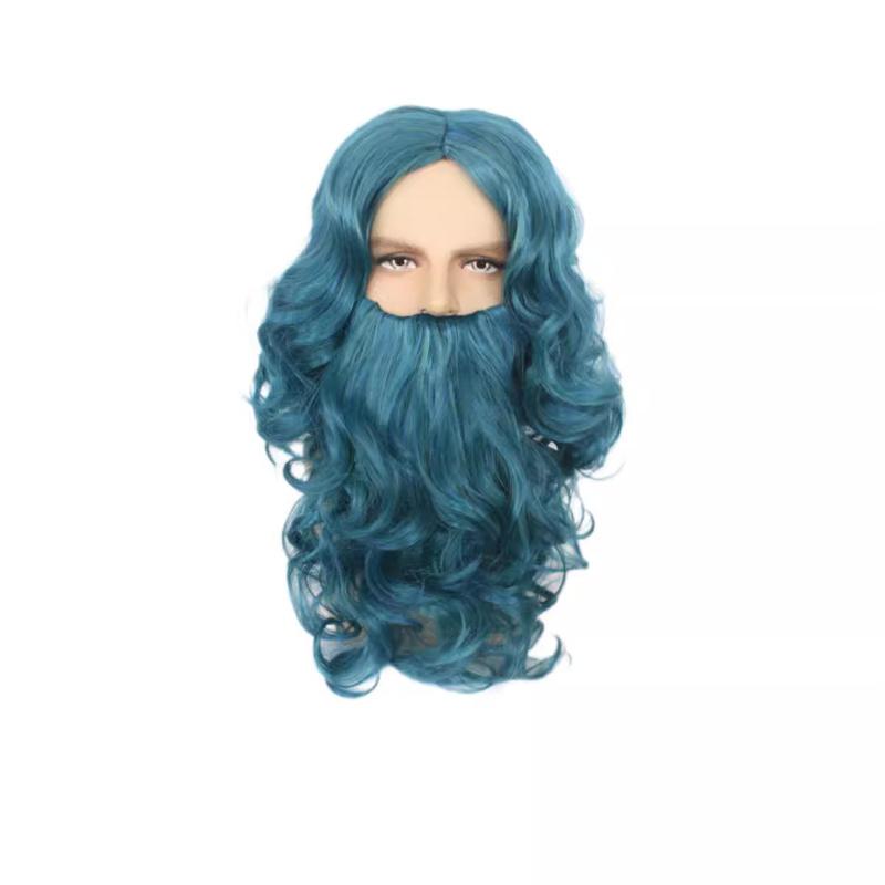 

Синтетическая борода и парики Наборы Короткий седой старик Кудрявый парик Костюм Зевса для косплея Серый для мужчин Карнавал Рождественская вечеринка синий