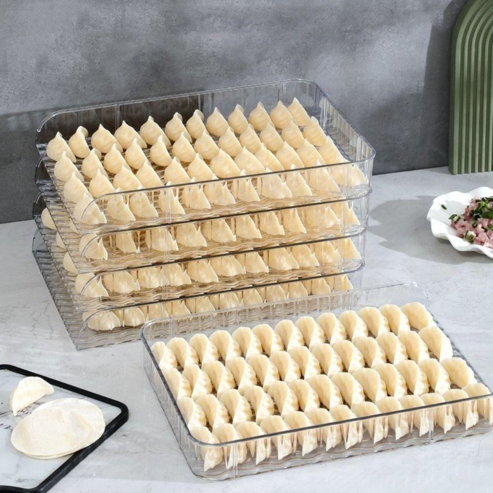 Practical Transparent Dumpling Tray Rectangular Stackable Dumpling Box Large Capacity Non-Stick Dumpling Cover Plate Kitchen