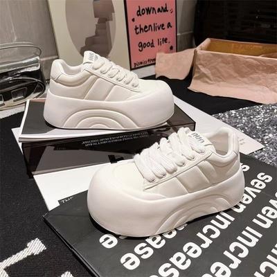 Thick-soled Muffin Heightening Sports Big Head Bread Little White Shoes Children's 2025 Spring and Autumn New Popular Casual Board Shoes