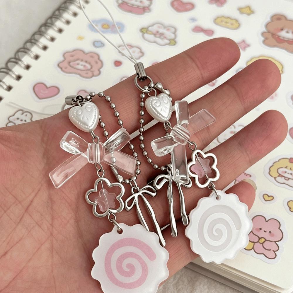 Pink Color Y2K Phone Straps Acrylic Harajuku Bag Pendant Japanese Fashion Fish Cake Keyring  Women