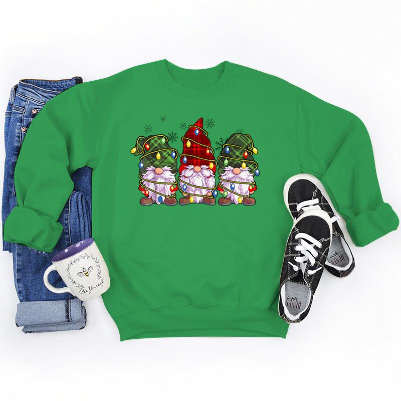 Christmas Lights Gnomes Print Sweatshirts For Women Winter