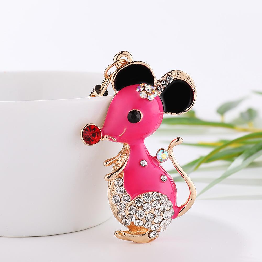 Cute crystal zodiac mouse car keychain, women s bag pendant, keychain ring, creative rhinestone gift
