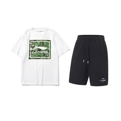 Li Ning Round Neck Pullover Letter Logo Print Fashion Loose Comfortable Versatile Casual Sports Suit Unisex Suit AHSU999-1+AKST543-3