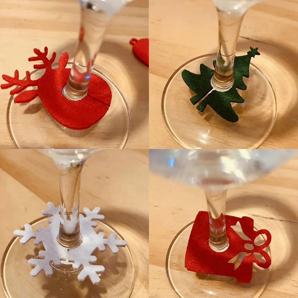 10Pcs Christmas Cup Decoration Card Ring Home Decoration Felt Christmas Decoration New Year Party Supplies New Year 2025 Navidad