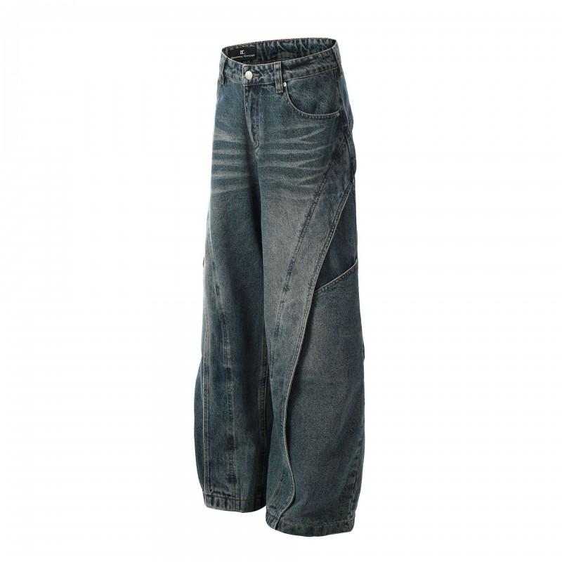 Mens Relaxed Fit Streetwear Denim Pants - Heavyweight Washed Cotton Wide Leg Multi-Pocket 2025