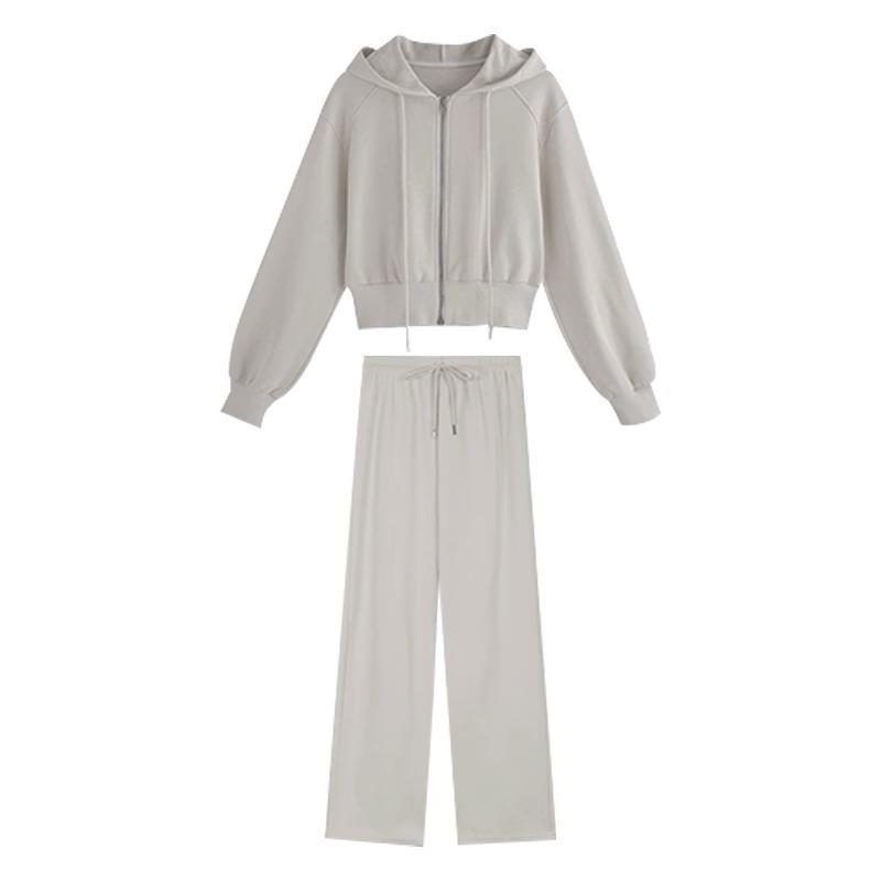 Plus Size Women's Autumn Street Style Jacket & Sports Two-Piece Set - Slimming & Fashionable