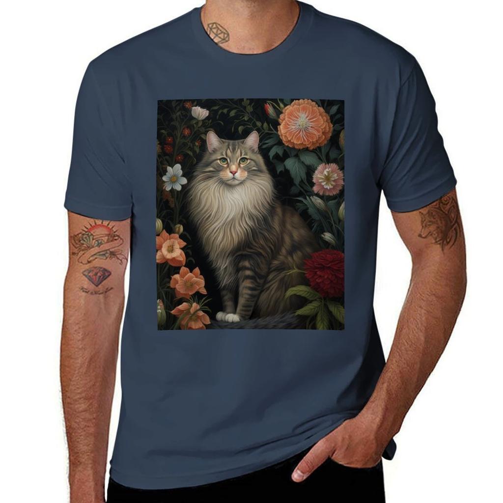 Maine Coon Katze mit Blumen T-Shirt t shirt mann baumwolle baumwolle t-shirt pack T-Shirt