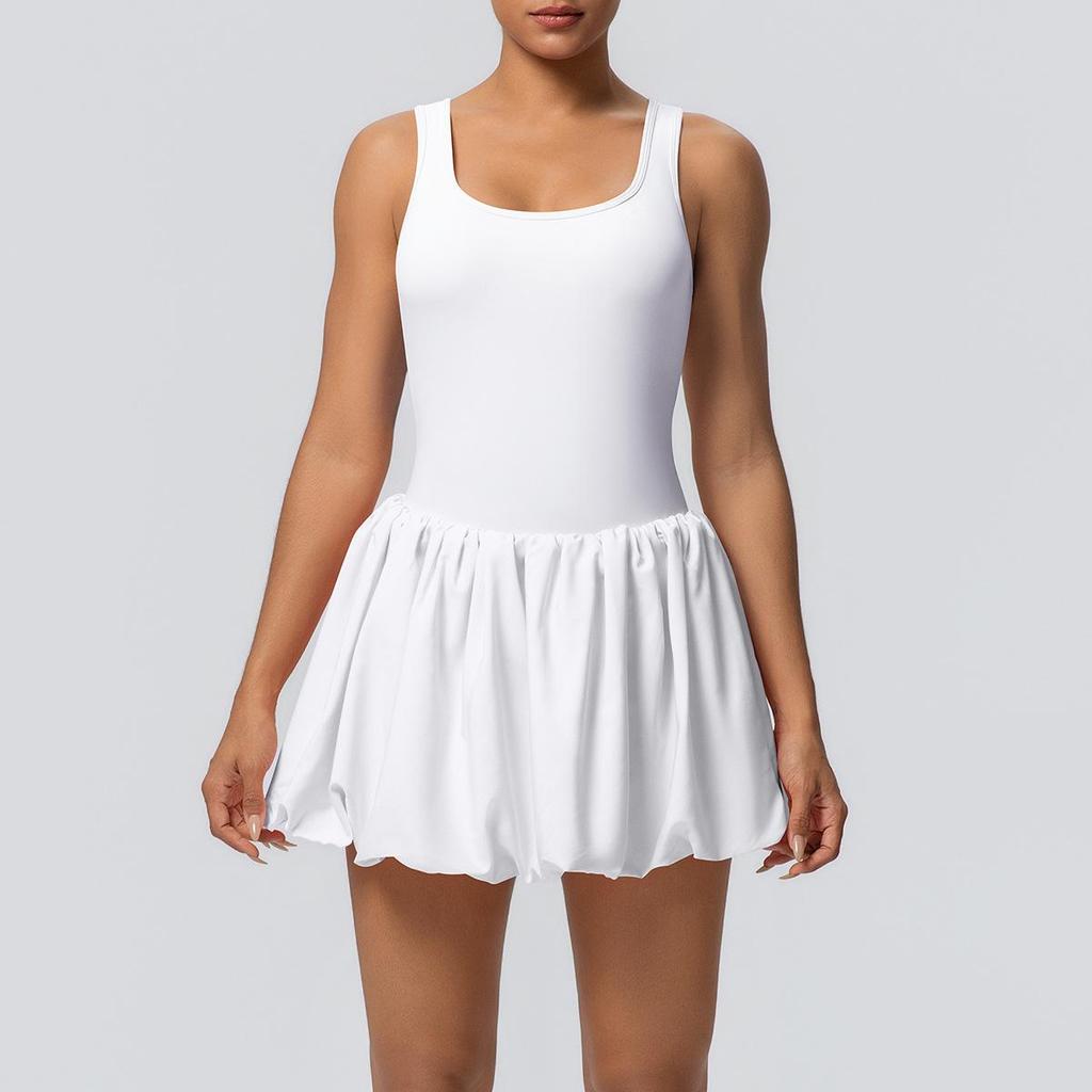 NEW Bare Feel Sports Dress with Pocket,anti-exposure,tennis Wear with Bra Pads,gym Suit,yoga,running, Sports Trends, Cycling Dress White