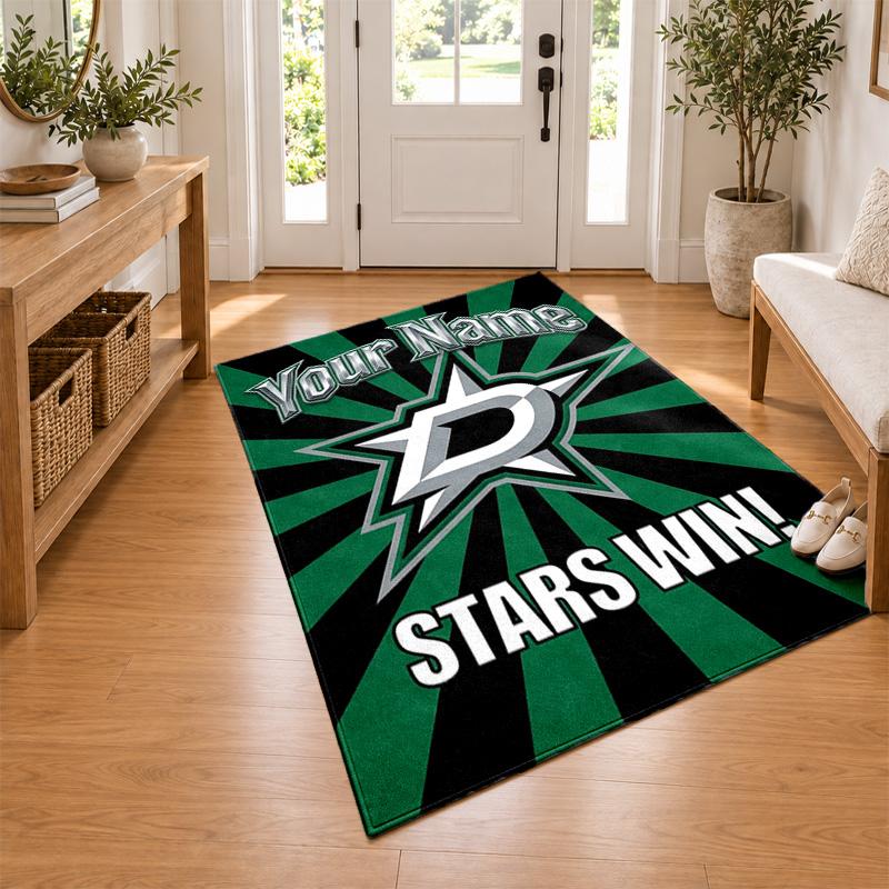 Dallas Stars Custom Name Personalized Rug Non‑Slip Doormat Floor Carpet Housewarming Birthday Gift for Family Friends