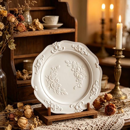 Embossed Jewelry Tray, Vintage Small Trinket Holder Dish for Rings, Necklaces, Bracelets, Keys, Decorative Dresser Storage Organizer Tray for Women,
