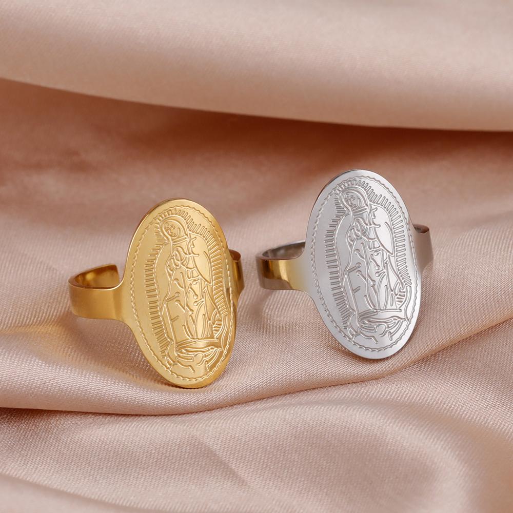 Dawapara Virgin Mary Ring Adjustable Holy Mother Mary Christian Gifts Blessing Protection Religious Ring Stainless Steel Jewelry