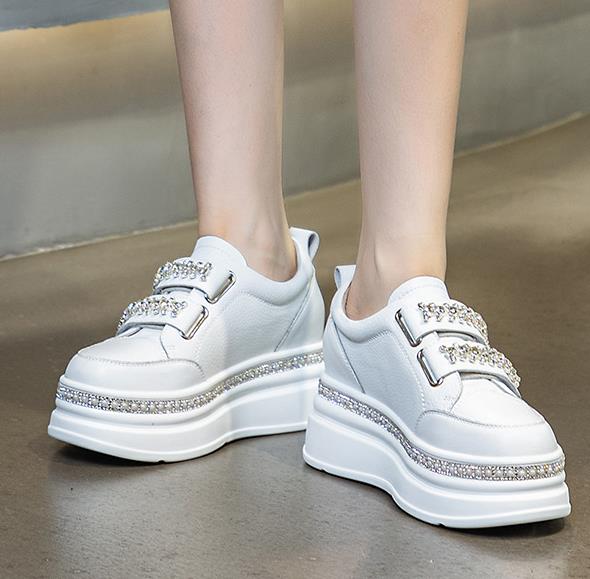 Fashion 7CM Platform Rhinestone Women Casual Shoes Hook Loop Platform Wedge Women Fashion Sneakers Spring Autumn Warm Winter Shoes