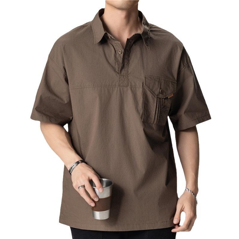 Men'S Polo Shirt Japanese Trendy Brand Solid Color Loose T-Shirt Lapel High-End Casual Boys Short Sleeves