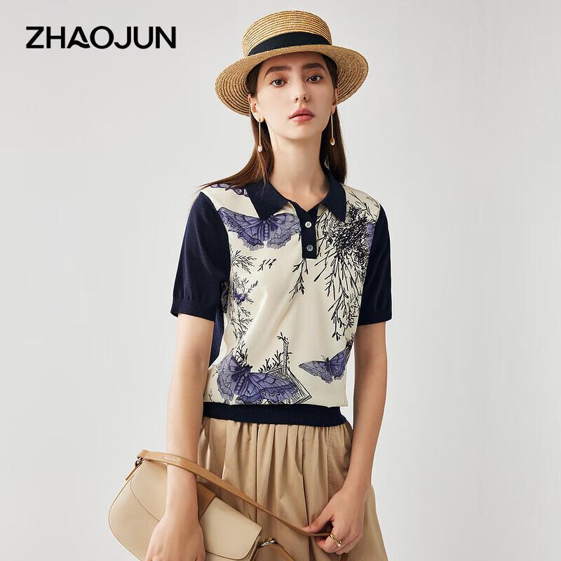 

Zhaojun Women s Fashion Print Silk Blend Short Sleeve Knit Polo Top 2XL