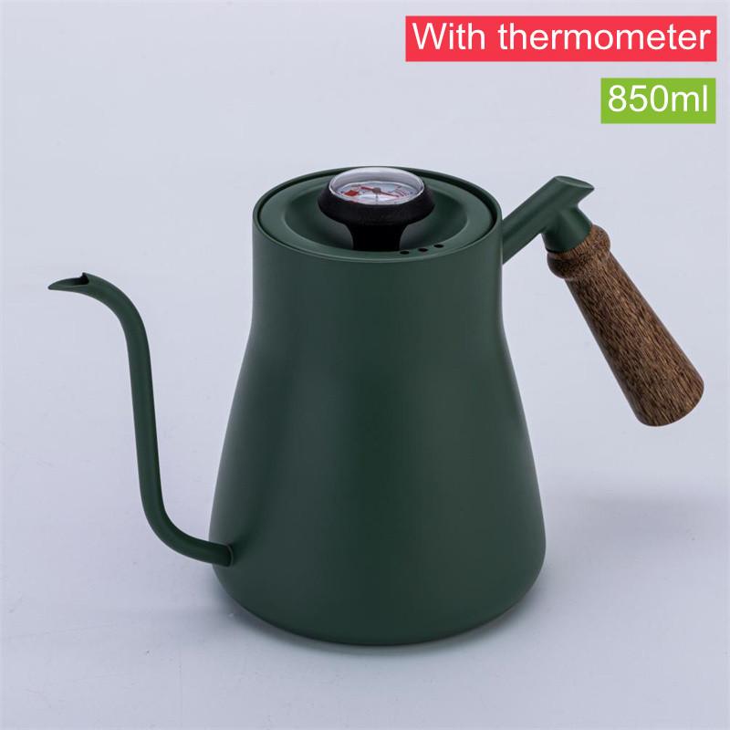 650ml/850ml Pour Over Kettle Exact Thermometer Long Narrow Gooseneck Kettle Wood Handle Coffee kettle Pot for Drip Coffee Tea