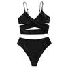 Women's High Waist Two Piece Swimsuit with Cross Wrap Straps Adjustable Spaghetti Straps Bikini Set for Beach Pool Swimwear
