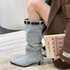 2024 New Fashion Solid Color High and Low Comfortable Outerwear Women's Boots Cowboy Boots Pointed Toe Stiletto Women's Boots
