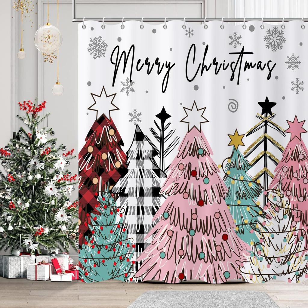 1Pcs Navidad Merry Christmas Shower Curtain 3D Printing Snowman Snowflake Waterproof Home Accessories For Bathroom Decor