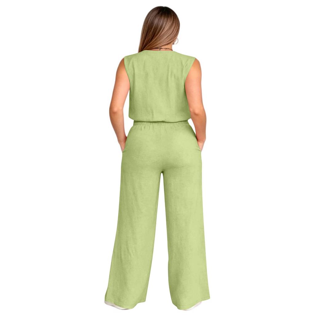 Women's 2-Piece Fashionable Casual Loose Fit Sleeveless T Shirt Top And Pants Set