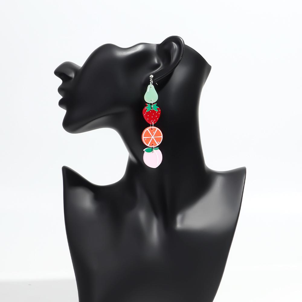 Lovely Acrylic Fruits Drop Earrings For Women Sweet Avocado Strawberry Orange Peach Dangle Earring Jewelry Accessory Gifts