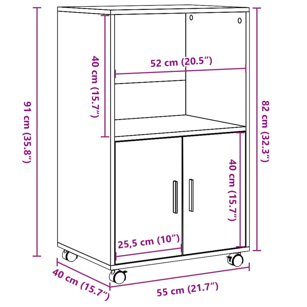 Mobile Cabinet in Brown Oak Look 55 x 40 x 91 cm Particleboard