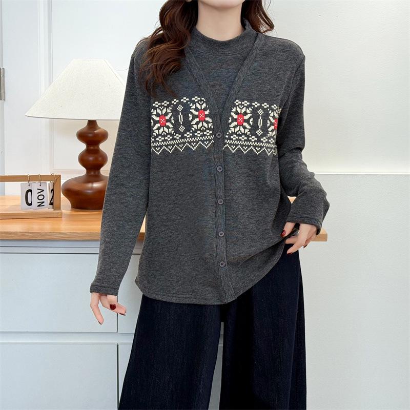 

Velvet Plus Size 2-Piece Base Layer Top for Women - Thickened Autumn Winter 2025 Collection 2XL серый