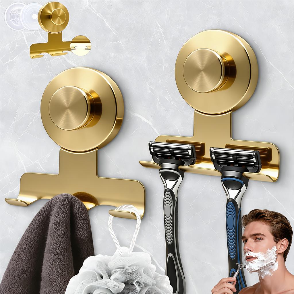 1/2 Pc 304 Stainless Steel Suction Cup Razor Holder, 15.43LB Removable Reusable Shower Wall Hook for Bathroom Use