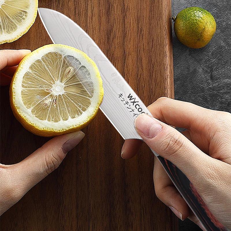 WXCOO Japanese Knife Set with Knife Bag Kitchen Knives Damascus Laser Fish Fillet Meat Cleaver Fruit Peeler Santoku Cutter