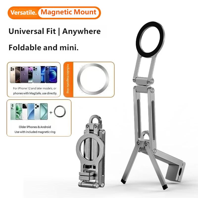 MagSafe Magnetic Foldable Tripod Aluminum Phone Stand for iPhone 16 15 14 13 12 Vlog Live Streaming Outdoor Shooting