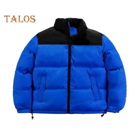 Męski płaszcz bawełniany ze stójką, długim rękawem, patchworkową kolorową kurtką z kieszeniami, luźny krój, zamek błyskawiczny, wiatroszczelna, pikowana odzież wierzchnia