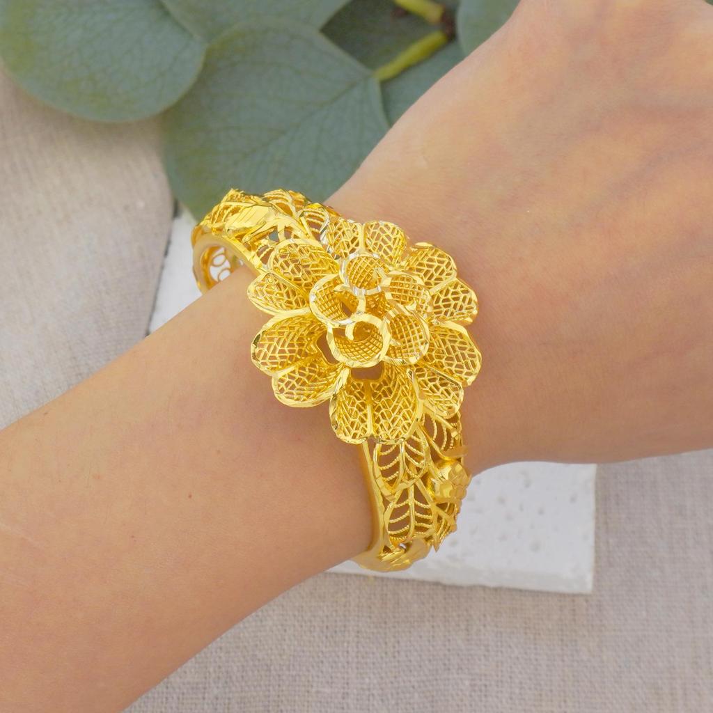 Exquisite Middle Eastern & African Copper Flower Bracelet - Arabic Luxury Charm for Ladies, Ideal Wedding & Banquet Gift