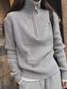 Women's Half-Zip Turtleneck Sweater, Stylish Gray Knit for Autumn/Winter, Age-Defying Top