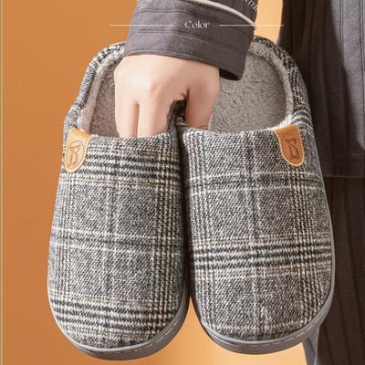 Mode Karo Hausschuhe Herren Männer Plus Große Größe Thermisch Winter Warm Flauschig Fell Baumwolle Plüsch Rutschfest Indoor Fauler Hausschuh Flach