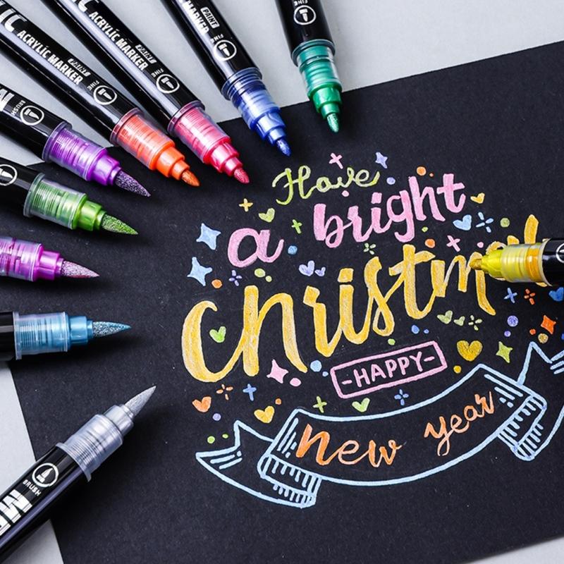 Double Ended Acrylic Marker Metallic Paint Pen for Painting On Paper Wood Fabric Metal Stone Card Making Scrapbooking