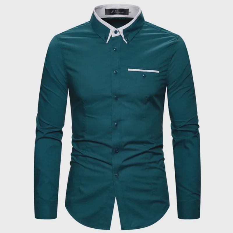 Jarní 2020 Pánská evropská a americká móda s dvouvrstvým límcem Business Casual Slim Fit košile s dlouhým rukávem – vícebarevná, k dispozici velké velikosti