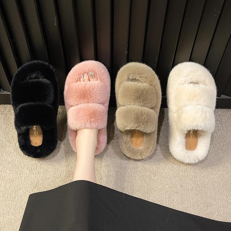 7,5 cm dicksohlige parallele Balken flauschige Hausschuhe Damen Herbst und Winter neu Koreanische Version Plüschhausschuhe Damen Zuhause dicksohlige flauschige