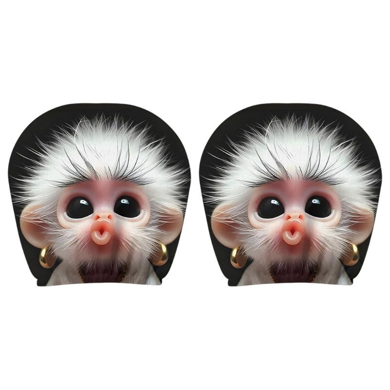 Vehicle Headrest Cover Pair, Monkey Print Polyester Car Headrest Slipcover Set for Plain Headrests During Daily Drives, Family Use, and Ride Share Use