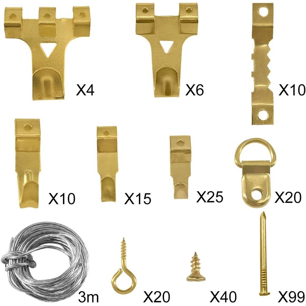 250 st Bildkrokar Bildhängningssats Kraftiga Bildhängare Med Bildtråd, Spikar, Sågtand, D-ring, Skruvöglor