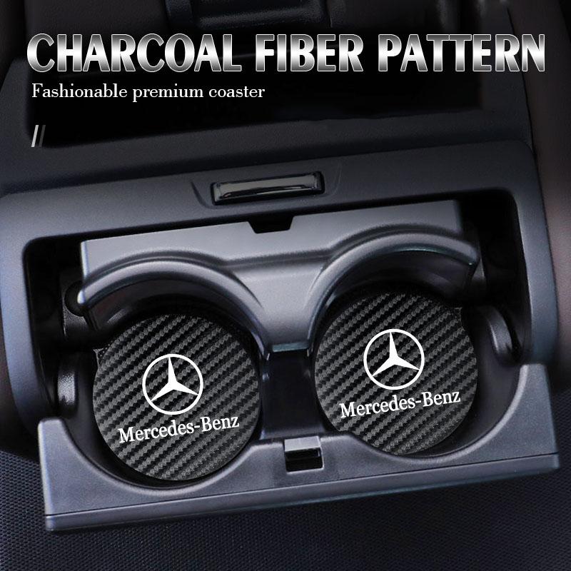 Carbon Fiber Leather Coaster Car Water Cup Anti-slip Pad Mat For Mercedes Benz AMG W203 W205 W206 W211 W220 W212 W201 W210 E300 BV4