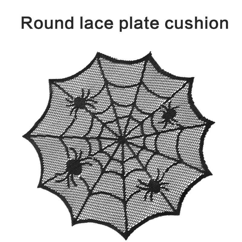 Round Spiders Webs Laces Placemat Soft Polyester Cobwebs Table Mats for Dining Ambiances