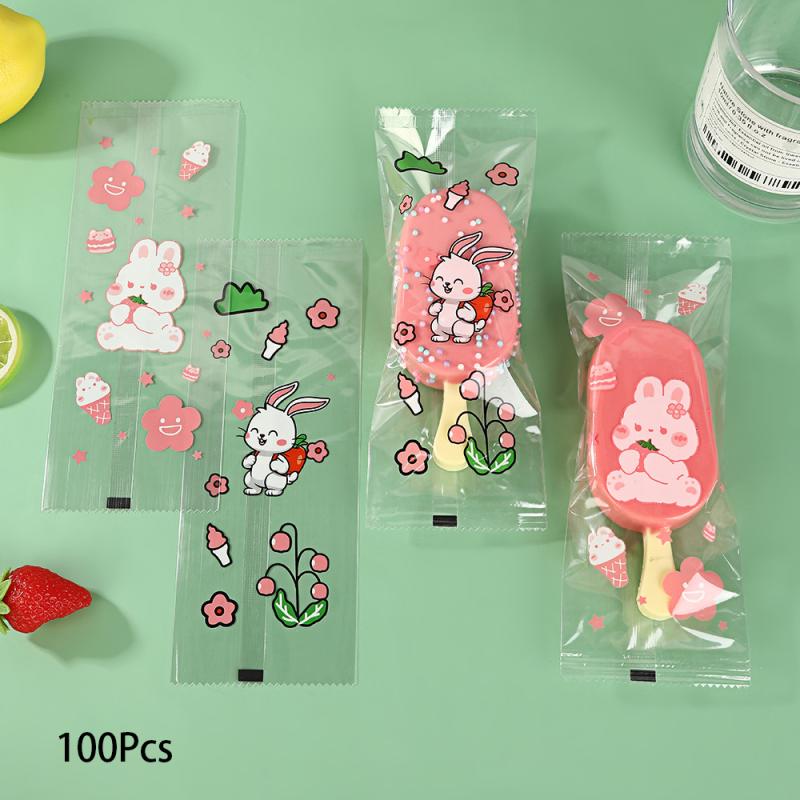 100Pcs Food Grade Ice Cream Packing Bag Diy Disposable Plastic Popsicle Protective Cover Thick Frozen Pops Handmade Wrappers