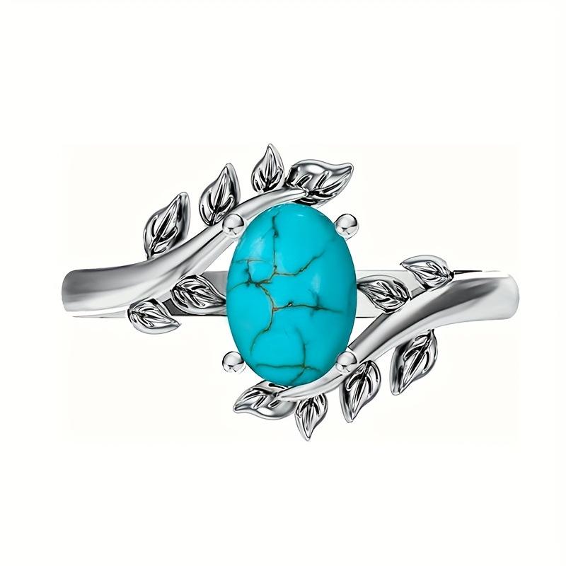 Simple Fashion Alloy Inlaid Green Turquoise Ring - Japanese Korean Trendy Style Women's Accessory.
