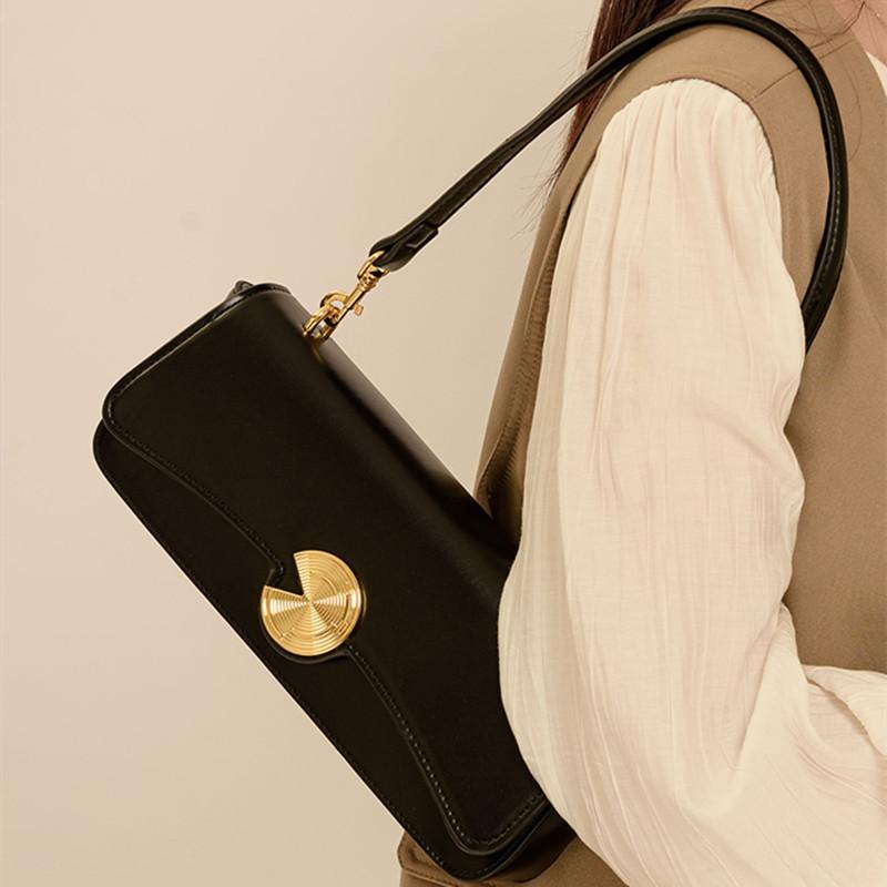 Cowhide Underarm Bag, High-end Portable Baguette Bag, Women's Niche Oblique Span Bag, Genuine Leather Shoulder Women's Bag