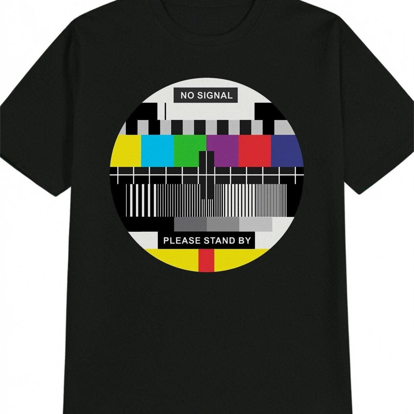 Men s Retro TV  No Signal Please Stand By  Color Bar Print T-Shirt L чёрный