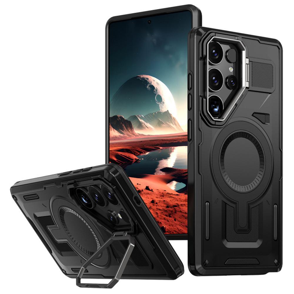 

Для Samsung Galaxy S25 Ultra Чехол Совместимый с MagSafe Полый Рамка Объектива Подставка PC+TPU Чехол для Телефона Black