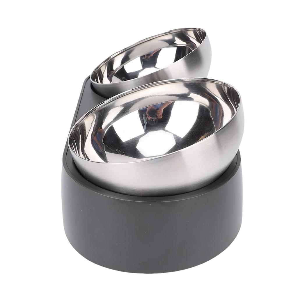 Cat Double Food Bowl Plastic Stainless Steel Raised Dog Cat Bowl Large Capacity Pet Water and Food Bowl Set with Non Slip Base